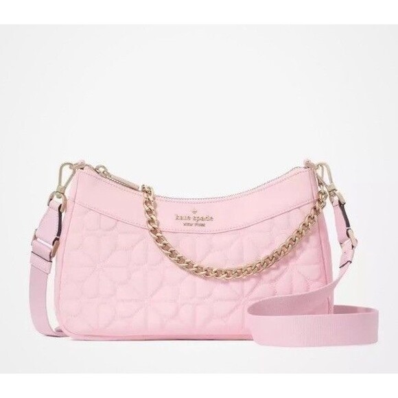 Kate Spade Pink Flower Quilted Convertible Crossbody Crescent Shoulder B… - Picture 1 of 5